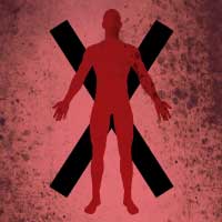 red flayed man on red field