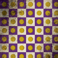 gold coins over purple and white checked field