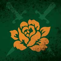 golden rose and green swords over green field
